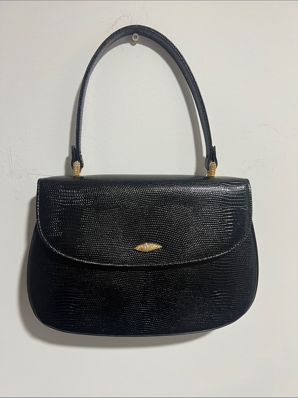 Vintage Mid-Century Dofan France Lizard Skin Structured Top-Handle Bag